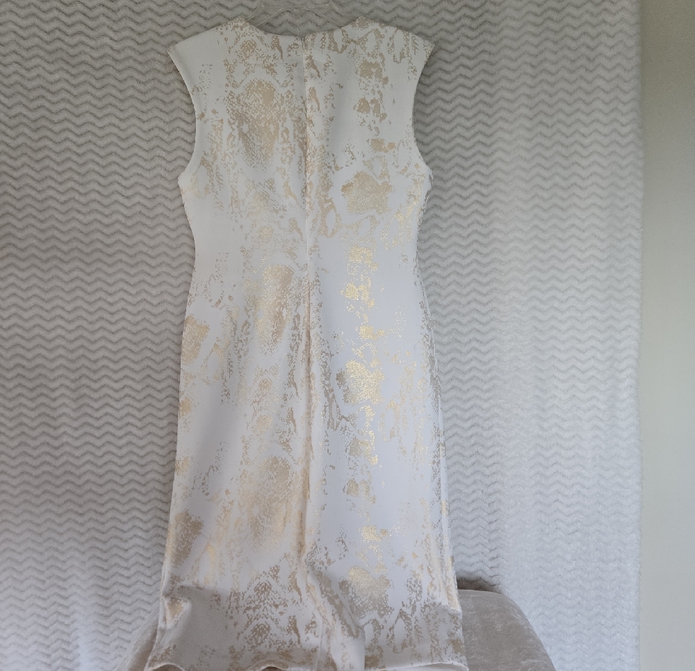 White & Gold Sleeveless Shift Dress - Picture 3 of 6